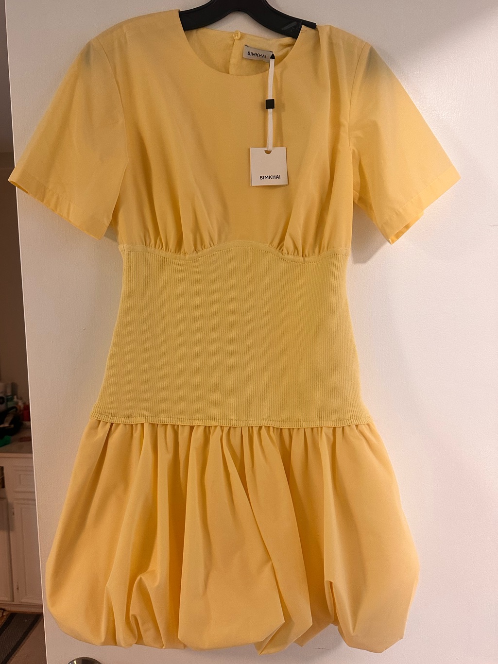 Simkhai Yellow Short Sleeve Bubble Hem Dress